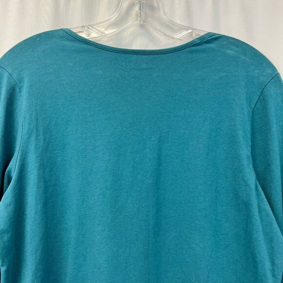 Apropos Womens Blouse Teal Long Sleeve Ruched Scoop Neck Stretch Cotton Solid M - Picture 3 of 10